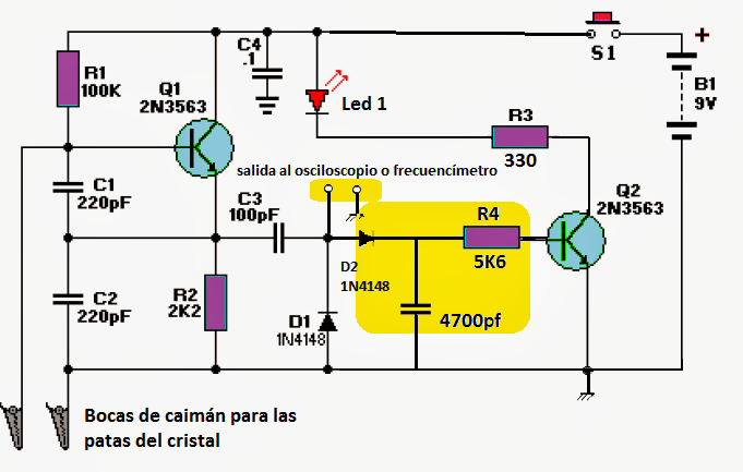 circuito del tester comprobador de cirstales de cuarzo