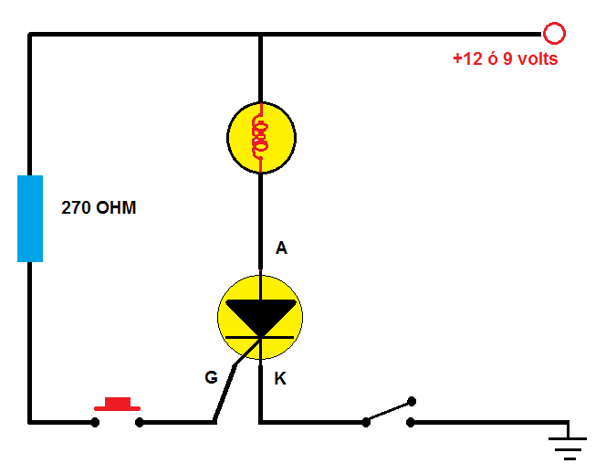 esquema para ver cómo comprobar un tiristor