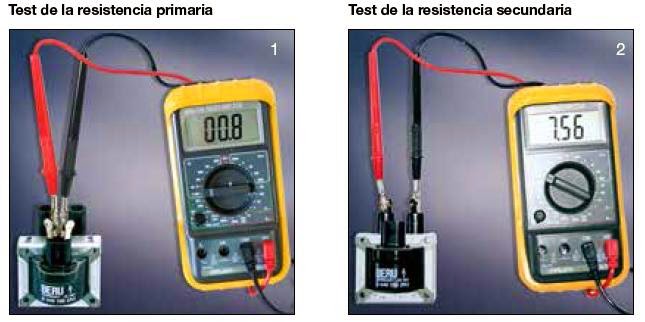 midiendo la bobina del encendido del auto con multímetro