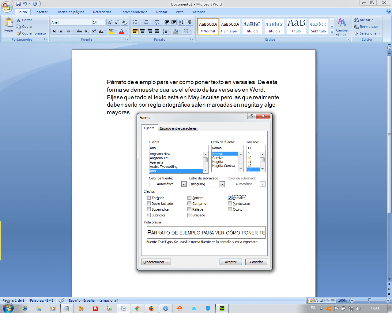 marcar la casilla  en Efectos