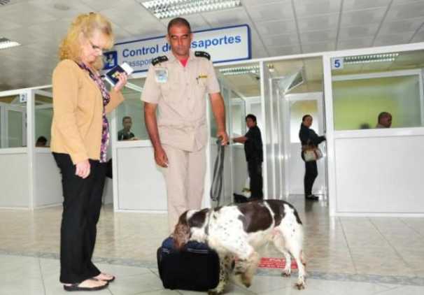 revisión del equipaje para Cuba en busca de drogas