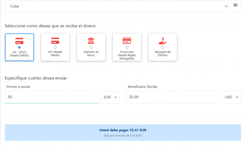 Enviar dinero a Tarjeta AIS MLC en Cuba