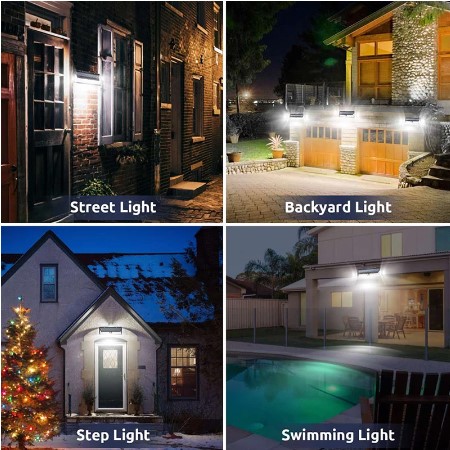 instaladas luces leds con paneles solares y sensores de movimiento en el exterior 