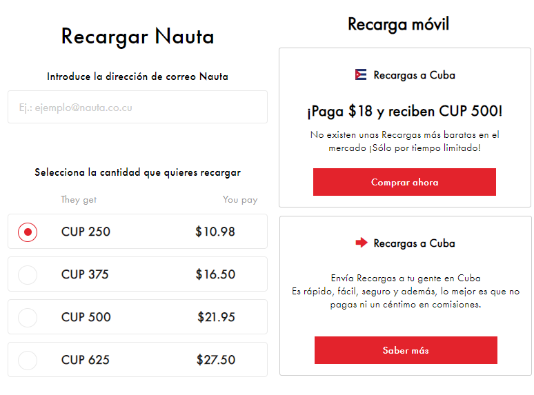 Recarga Nauta rápida y recarga Móvil con Bono desde el exterior