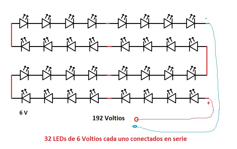 Ocho tiras leds conectadas en serie para un televisor de 42 pulgadas