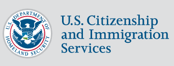 Servicio de Inmigración y Ciudadanía de los Estados Unidos USCIS, logo y enlace al sitio oficial.