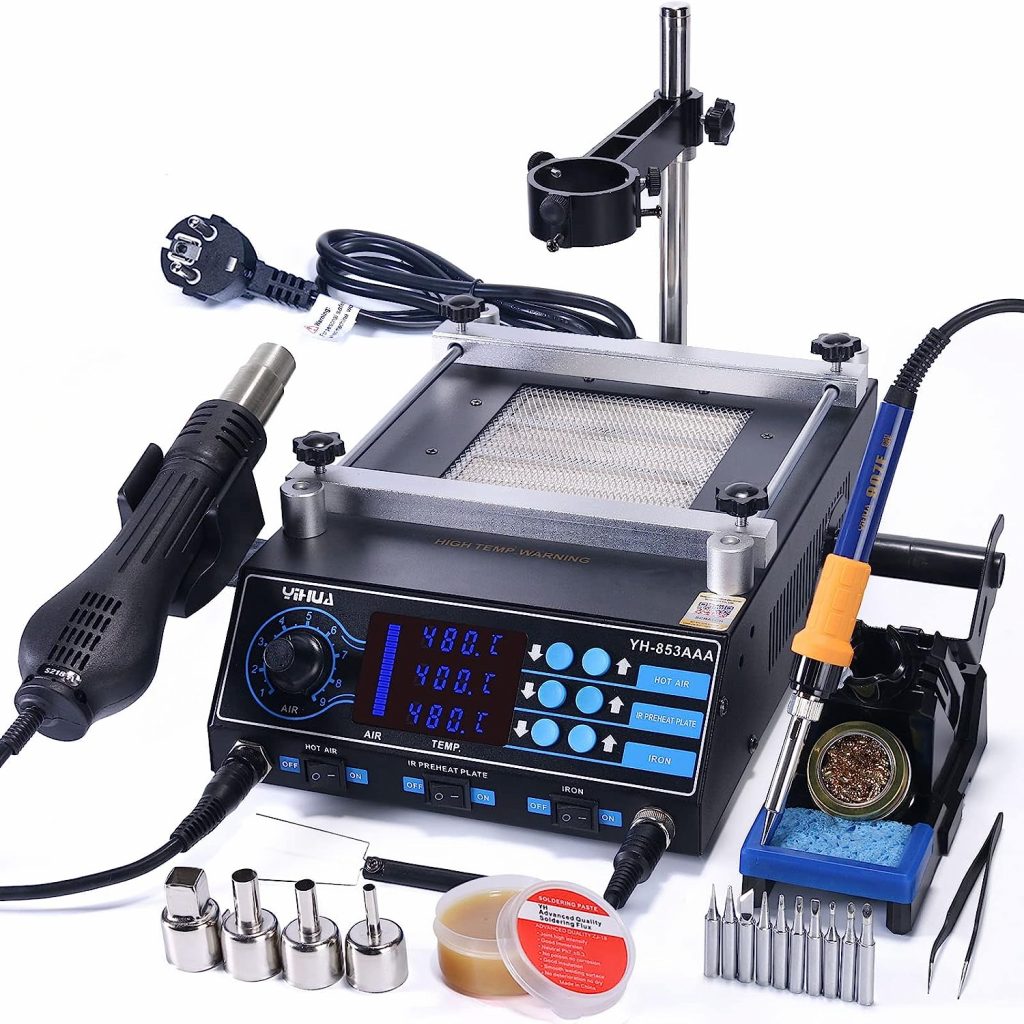 Estación de soldadura para estaño con aire caliente y hornilla de precalentamiento