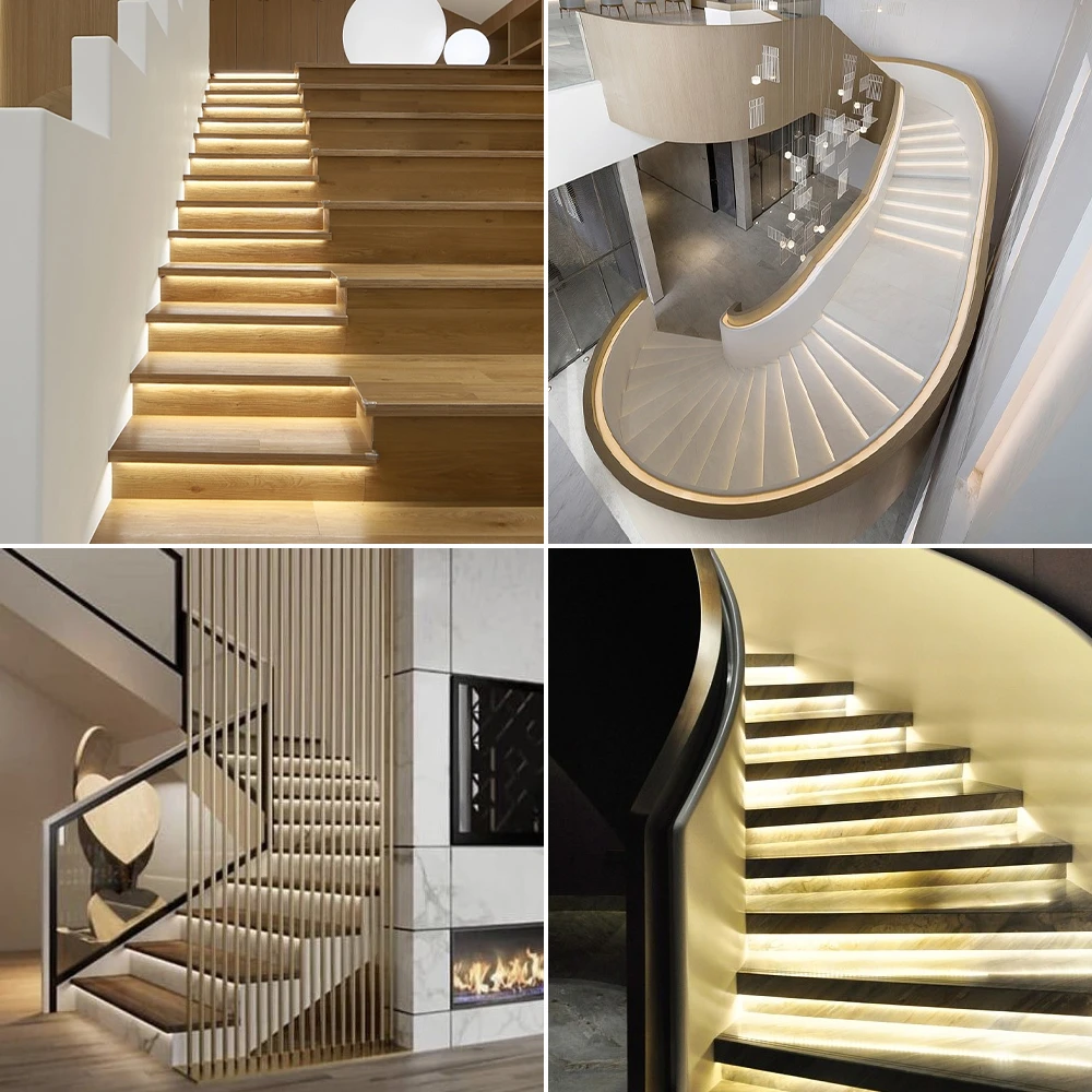 Luces para escaleras que encienden de forma automática según sube o baja peldaño a peldaño.