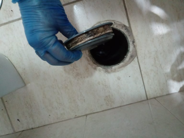 tapa del registro de albañales del baño desmontada