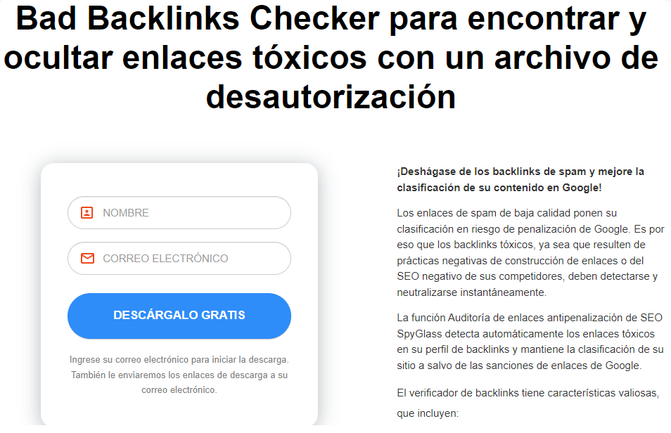 Bad Backlinks Checker para encontrar y ocultar enlaces tóxicos con un archivo de desautorización