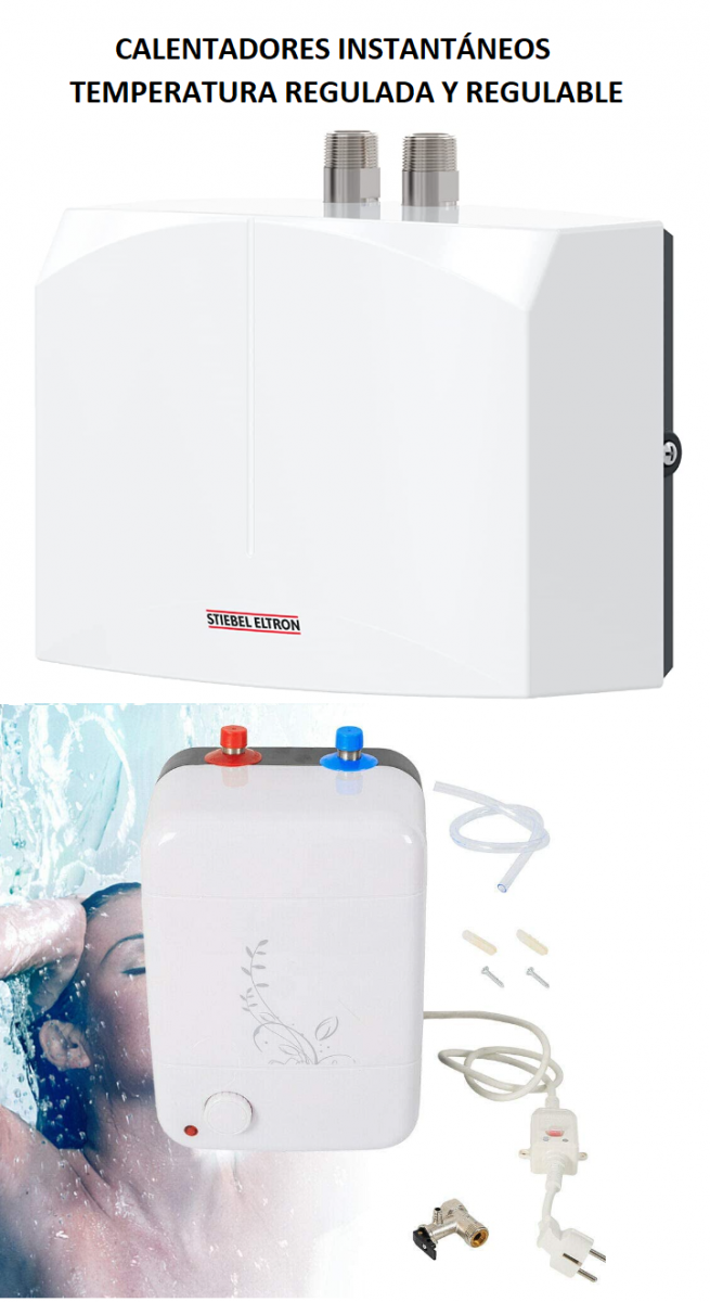 Calentador para ser usado en la ducha. Calienta el agua en tres segundos y ahorra agua y energía eléctrica.