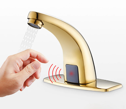 grifo automático para lavamanos dorado
